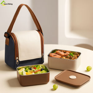 กล่องข้าว ความจุขนาดใหญ่ กล่องอาหาร สามารถอุ่นได้ สําหรับนักเรียน ออฟฟิศ พร้อมกระเป๋า วางซ้อนกันได้ พร้อมกระเป๋าเก็บอุณหภูมิ มีหูหิ้ว