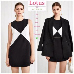 Lotus] Đầm Công Sở Đẹp Style Âu Mỹ Trend Thời Trang Tối Giản Minimalist/ Đầm Ba Lỗ Sát Nách Dễ Phối Với Áo Vest Nữ Blazer/ Váy Ngắn Cổ Tròn Form Suông Màu Đen Trắng Họa Tiết Hình Học Geometric Tạo Điểm Nhấn Ấn Tượng Mặc Đi Làm Và Đi Chơi Đều Xinh Sang