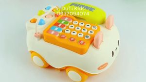 Đồ chơi điện thoại bàn hình ô tô thỏ vàng cute kéo đi được có phát nhạc cho bé đồ chơi cho bé gái đồ chơi cho bé trai