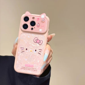 Sanrio | Fashion 3D Cute Pink Cartoon Sanrio Hello Kittty Bow Cat Ears Phone Case For iPhone 17 Pro 16 15 Pro Max Shockproof Hard Cover