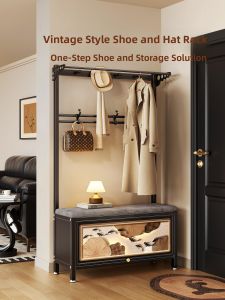 Integrated Shoe Bench Coat Rack Storage Cabinet Home Entrance Bedroom Clothes Hanger Floor Standing Shoe Rack Storage Shelf