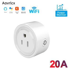 Aovrlcx Tuya WiFi Smart Plug US 20A with Power Monitor Remote Control Google Assistant Alexa Yandex Alice Voice Control