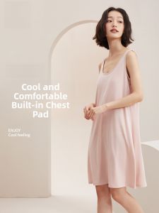 miiow | Cat Woman Summer Ice Silk One-Piece Sleep Dress With Chest Pad Thin Home Clothes Womens Style Sweet Home Leisure Fashion