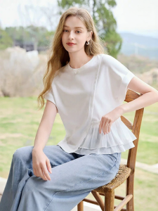 XIANGYING | Design Sensibility Lace-spliced and Cotton Thin T-shirt Women