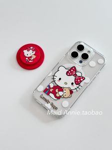 Magnetic KT Cat Acrylic Phone Case for Apple iPhone 15 pro Max Transparent Protective Shell Cute Cartoon Female Style Mobile Phone Cover