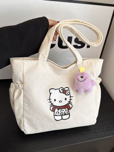 Cute Cartoon Hello Kitty Corduroy Bag Fall and Winter Maillard Young Adult Satchel Shoulder Bag Student Commuter Tote