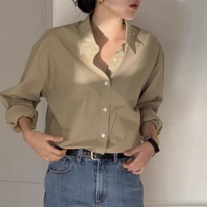 High-End Pure Cotton Long Sleeve Wine Red Shirt Womens Fashionable Top Layering Spring Autumn New Style Polo Collar Button Detail