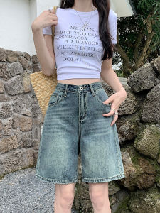 QIANCHANGNAAI | Plus Size Retro Waist Loose Jeans Shorts Medium Length