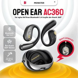 Tai Nghe Thể Thao Không Dây Bluetooth 5.4 Monster AC360 Open Ear 360 °   Tai Nghe Không Dây Stereo OWS Có Hộp Sạc Chống Nước