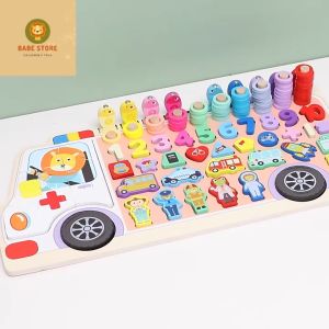 Bộ đồ chơi xếp hình câu cá học số đếm đồ vật hình xe cứu thương gỗ nổi 3D thông minh cho bé Montessori giáo dục sớm BABE STORE