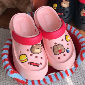Cute Burger Bear Hole Hole Slippers Womens Summer Fashion Outdoor Wear Versatile Comfortable Walking Flat Heel EVA Sandals