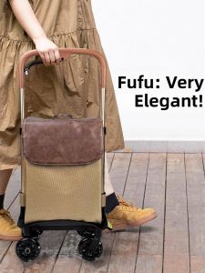 Aluminum Alloy Folding Shopping Cart with Brake for Elderly People Small Trolley with Retractable Handle for Groceries And Shopping