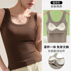 เสื้อกั๊กสายเดี่ยวสีขาวสำหรับผู้หญิง ชุดชั้นในแบบมีแผ่นเสริมหน้าอก ฤดูร้อน 2025 ใหม่ ใส่กลางแจ้งป้องกันการเปิดเผย ชุดชั้นในสตรี