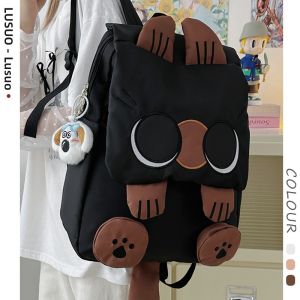 LUSUO | Black Stain-Resistant Large Capacity Lightweight Cute Siamese Cat Backpack