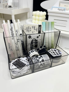 Large Capacity Acrylic Transparent Pen Holder Office Desk Stationery Storage Box Multi-Functional Business Supplies Organizer