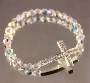 Shiny Transparent White Thin Cross Crystal Bracelet For Women Refracted Colorful Light Stretch Bracelet Jewelry Party Gift