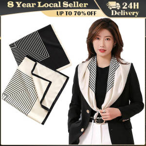Vintage 100% Silk Scarf Women Large Square Shawl Hair Wrap Striped Pattern White Black 90CM Ladies Elegent Large Quare Scarf Soft Shawl Geometry Wrap Hijab Women Travel Bandana Foulard Neckerchief Imitated Silk Square Square Scarf Women Luxury Stripes