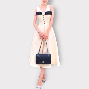 Sleeveless V Neck Embellished Twill Side Pockets Midi Dress สำหรับคุณ - P016-027 PIMNADACLOSET
