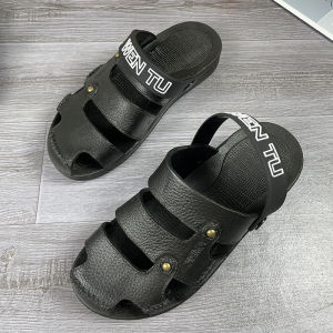 Mens Casual Summer Rubber Sandals Anti-Slip Beach Shoes Soft Bottom Clog Hole Shoes Breathable Thick Heel Package Head