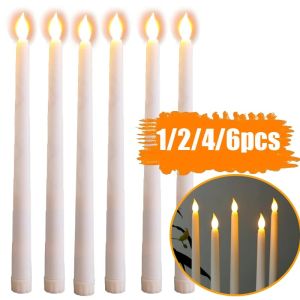 6PCS LED Flameless Taper Candles Tapered Candle Battery Operated Warm White Flickering Flame Handheld Candlesticks
