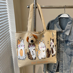 Cute Cartoon Canvas Shoulder Bag Women Large Capacity Casual Versatile Handbag Tote Bag Commuter Tot Bag Korean Style