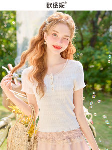 HEYINI | Áo Thun Dệt Ren Trắng Thiết Kế Mới Hợp Mùa Hè Cho Người Nhỏ Gọn Phù Hợp Với Mọi Outfit