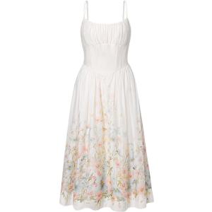 TAMMY TANGS | Sugar Power Encounter Flower Goddess Holiday Long Dress Womens Waist Cinching Slimming Ruffle Hem Print Gown Summer Wear