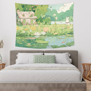 VIKAMA Healing Lotus Pond Little Rabbit Tapestry Fresh Forest Background Cloth Girl Living Room Decoration Room Decoration
