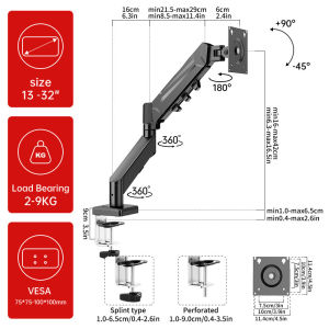 BEISHI | Adjustable Universal Monitor Stand Ergonomic Monitor Arm Desk Mount Single Computer Stand for 13-32 Inch Screen with Clamp