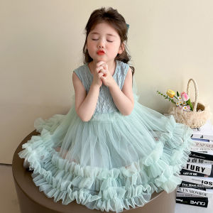 Princess Style Summer Sleeveless Mesh Skirt Childrens Dress Fairy Tale Girls Clothing Breathable Comfortable Medium Waist