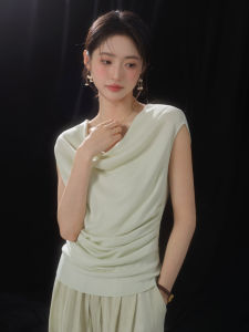 Draped Neck T-Shirt For Women Slim Fit Summer