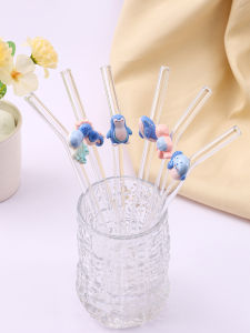 1/2/7PCS Marine Animal Glass Straws Reusable Bent Straws for Boba Tea Iced Coffee & Smoothies Beach Parties Cafes Holiday