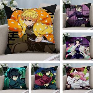 Bandai | Demon Slayer Rengoku Kyojuro Anime Plush Pillow Cover Soft Short Plush Cushion Cover For Sofa Bedroom Home Decor Gift Decoration