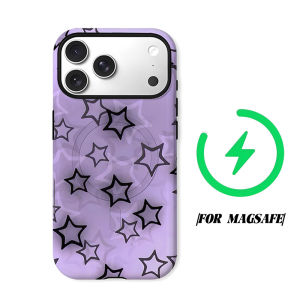 Black Outline Star Lavender Phone Case for iPhone 18 17 16 15 14 13 12 11 Air Pro Max Plus Double-layer Cover