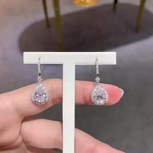 Pretty Beauty 2CT Moissanite Hook Earrings for Women 925 Sterling Silver Teardrop Dangle Earrings Luxury Jewelry Birthday Gift