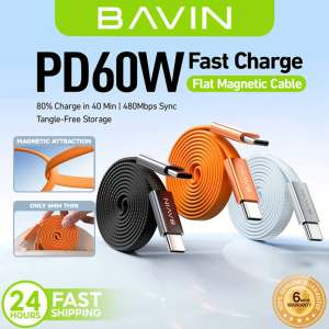 BAVIN CB426 60W PD Magnetic Type-C Fast Charging Data Cable Flat Nylon Braided / 480Mbps for  iPh 17 Series & Android