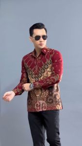 Handara Batik Premium Pria Lengan Panjang Slim Fit Furing - Panembahan Merah
