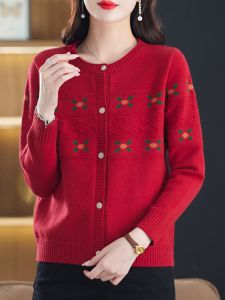 round Neck Knitted Short Base Layer Open Cardigan Womens Loose Fashionable Commute Sweater Jacket Thickened Spring Autumn New Style