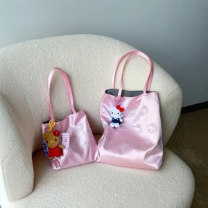 2025 New Kitty Rhinestone Cartoon Cute Silk Handbag Single Shoulder Bag Womens Bag Luxury Feelings Daily Use Handbag