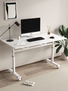 Home Computer Desk with Wheels Simple Modern Style Bedroom Study Desk Easy to Assemble Office Writing Table Adjustable Height