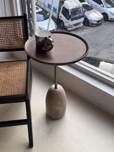 Minimalist Natural Cave Stone Solid Wood Small Coffee Table Sofa Side Table Bedroom Nightstand Living Room Decorative Design