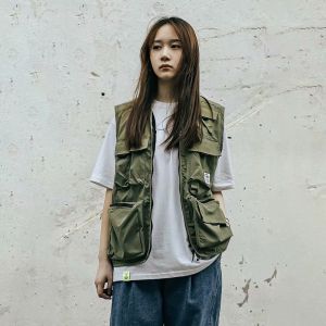 Áo Khoác Không Tay Mùa Xuân Thu Cho Cặp Đôi Tay Ngắn Phong Cách Chiến Thuật Nhiều Túi Áo Khoác Ngoài Mỏng Thời Trang Công Sở Năng Động