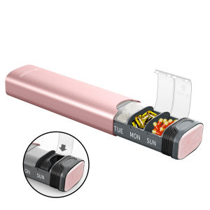 Serfeymi Metal Weekly Pill Organizer - 7-Day Travel Pill Case w/ Spare Gasket | Dosette Box Tablet & Medicine Holder