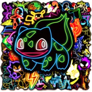 Bandai | BỘ 50 Neon Pokémon Dán Hoạt Hình PVC Đề Can Chống Thấm Nước Ván Trượt Hành Lý Điện Thoại Tủ Lạnh Xe DIY Trang Trí Đồ Chơi Quà Tặng