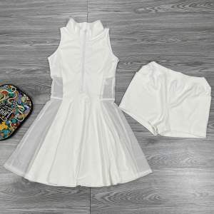 Váy liền thân đầm sát nách phối lưới khoá kéo kèm mút thể thao sport chơi golf tennis cầu lông pickleball