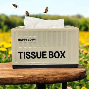 Hộp đựng khăn giấy hình container - chất liệu nhựa dùng trang trí decor xe hơi bàn làm việc phòng khách…