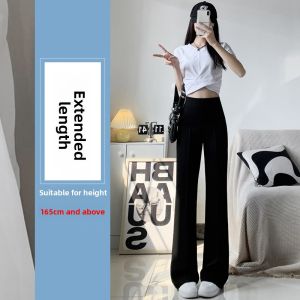 Black Ice Silk Tailored Pants Womens Summer Small Size Loose Slim Wide Leg Pants Micro Flared Straight Casual Trousers