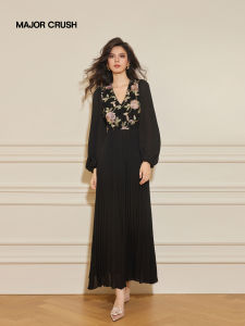 Elegant Retro Lace Splicing Long Dress