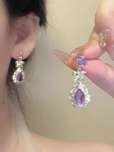 Dreamy Purple 925 Silver Earrings Womens High-End Sensation Dinner Princess Heavy-Work Mosquito Coil Ear Clip No Piercing Required