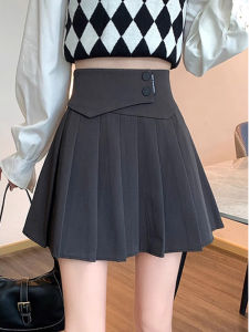 Gray Pleated High-Waist A-Line Suit Mini Skirt